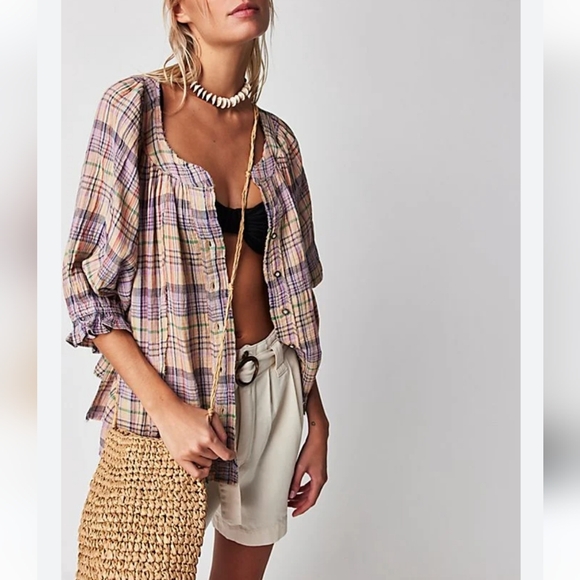 NWOT The FreeLucy Swing Plaid Top - Picture 1 of 9